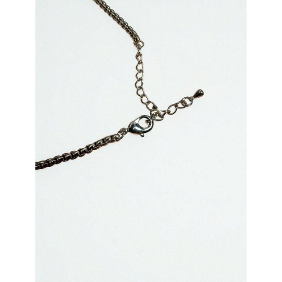 Silver-Tone Pendant Necklace With Rhinestone Pave Round Charm 18" Adjustable Cha - Picture 7 of 8